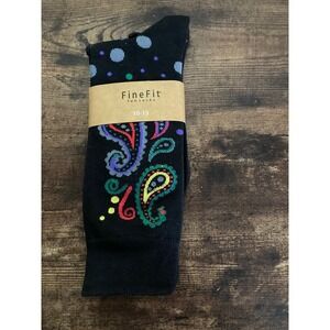Fine Fit Mens Fun Socks Black Paisley Polka Dot Crew Socks Size 10-13 NWT